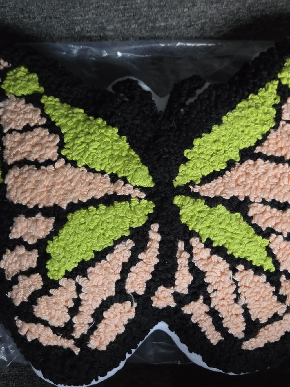 Butterfly Crochet Accent in Peach and Lime. New. 18x17